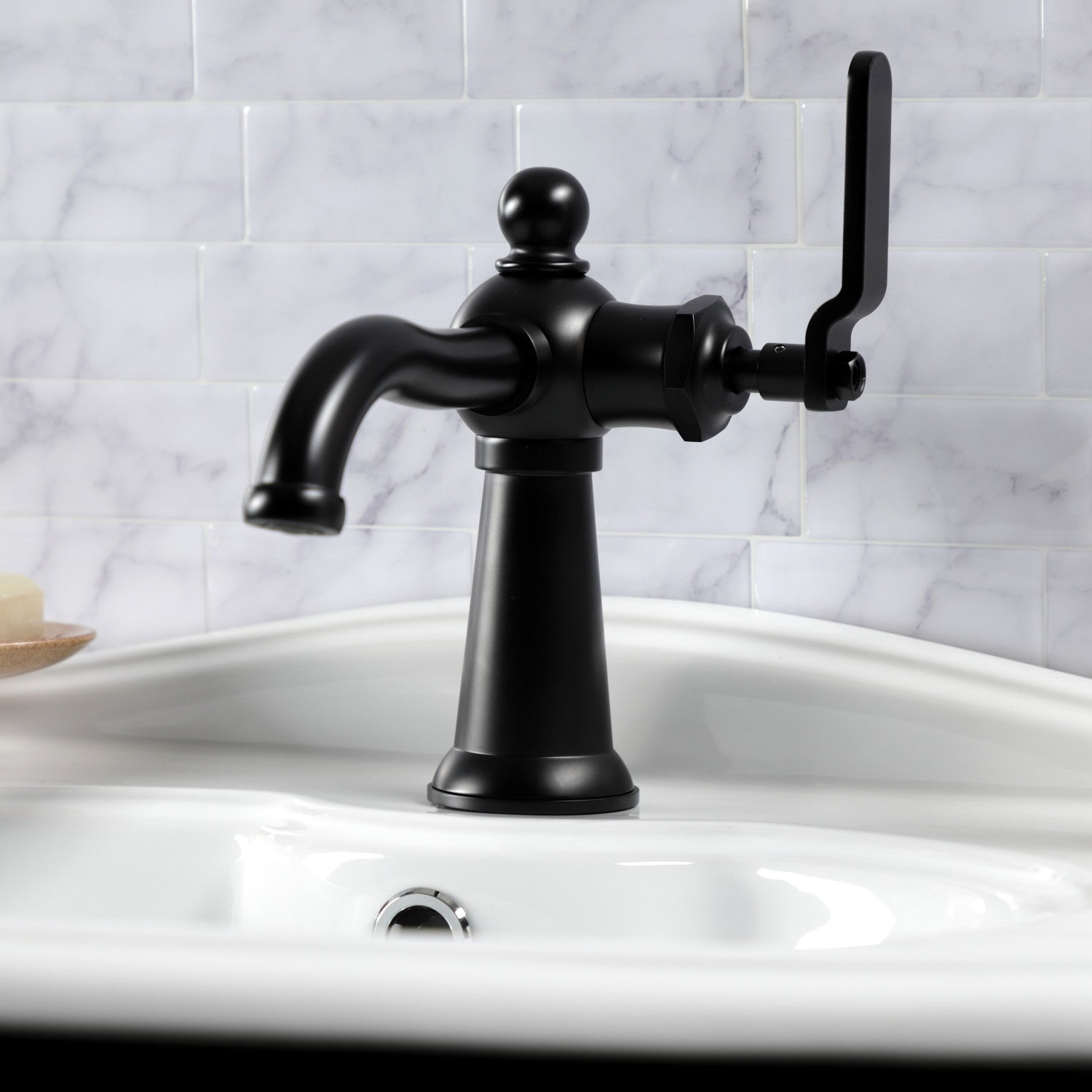 Kingston Tulare KS3540KL - Knight One-Handle 1-Hole Bathroom Faucet with Push Pop-Up Drain, Matte Black — thumbnail 3